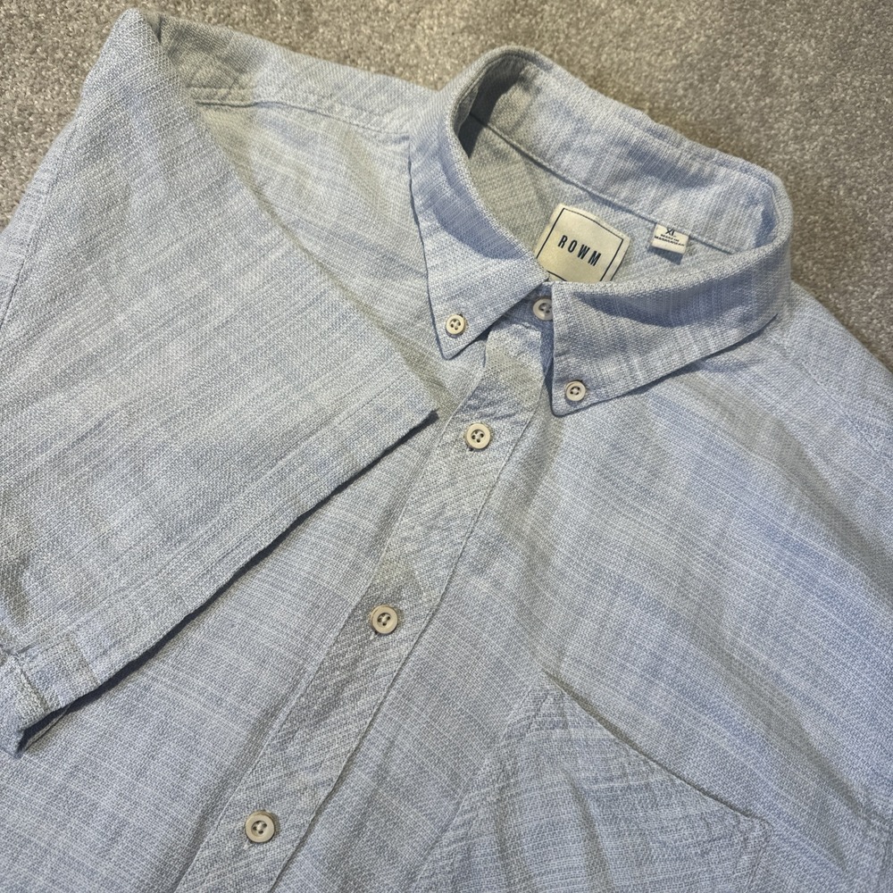 ROWM Men's Short Buttondown Sleeve‎ Shirt Blue Woven 100% Cotton XL Casual Beach